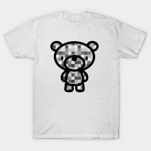 Black White Pixel Checks Bear T-Shirt